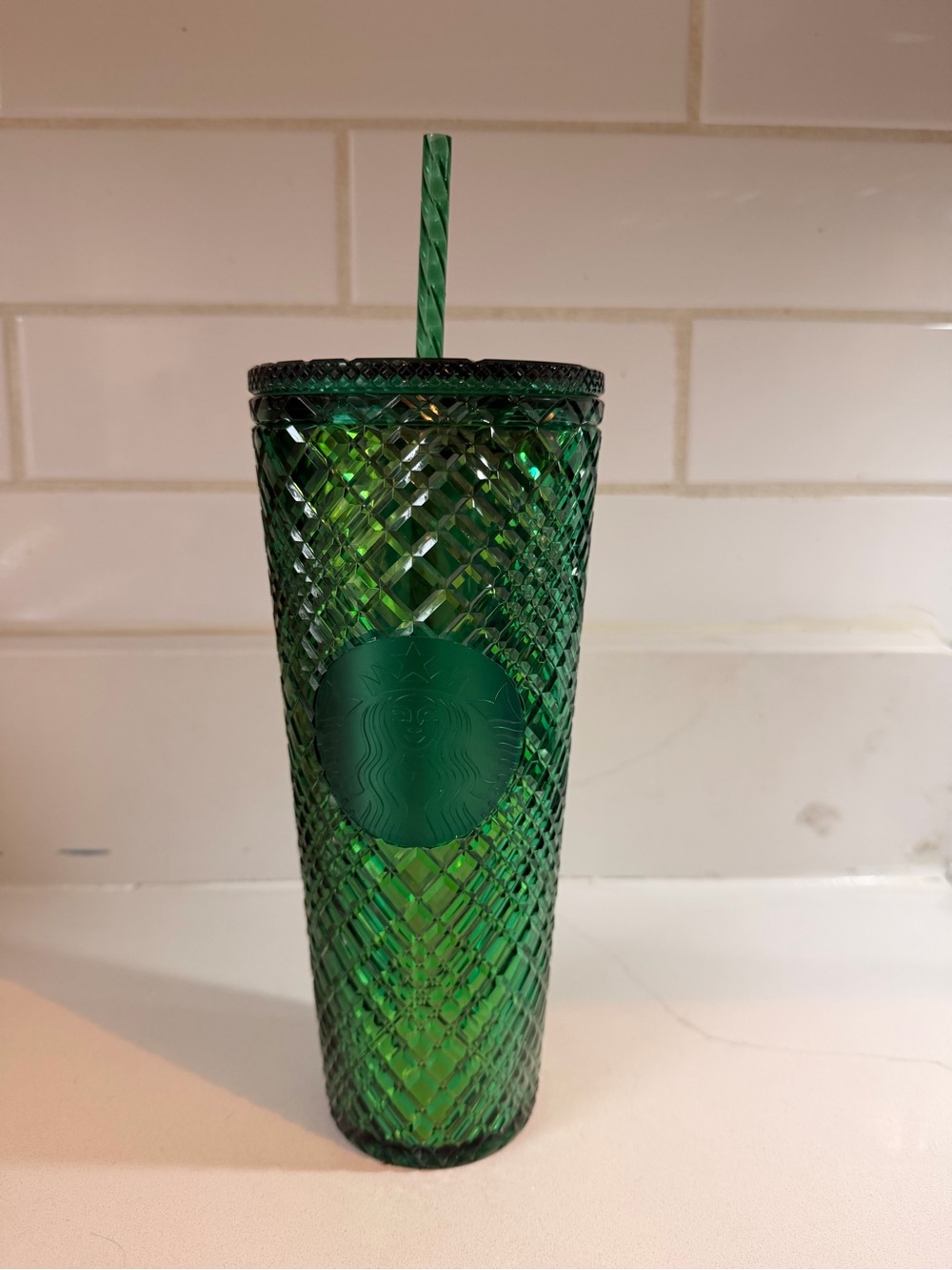 Starbucks Emerald Green Textured Cold Cup with Straw